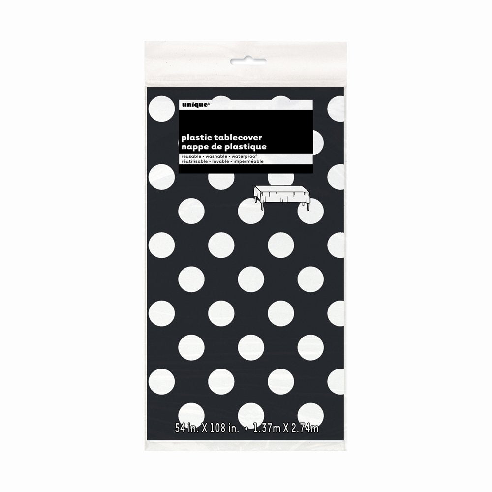 Black Dots Rectangular Plastic Table Cover (54'' X 108'') 1 Count - Elegant Design & Premium Quality, Ideal For Parties, Events